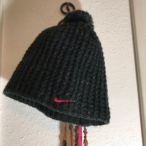 Nike sparkle beanie with poof on top